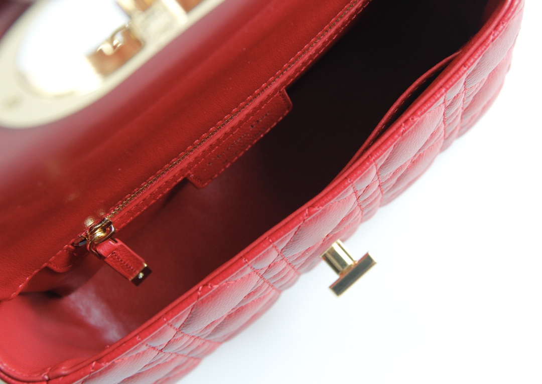 Small Dior Caro Bag Red Supple Cannage Calfskin